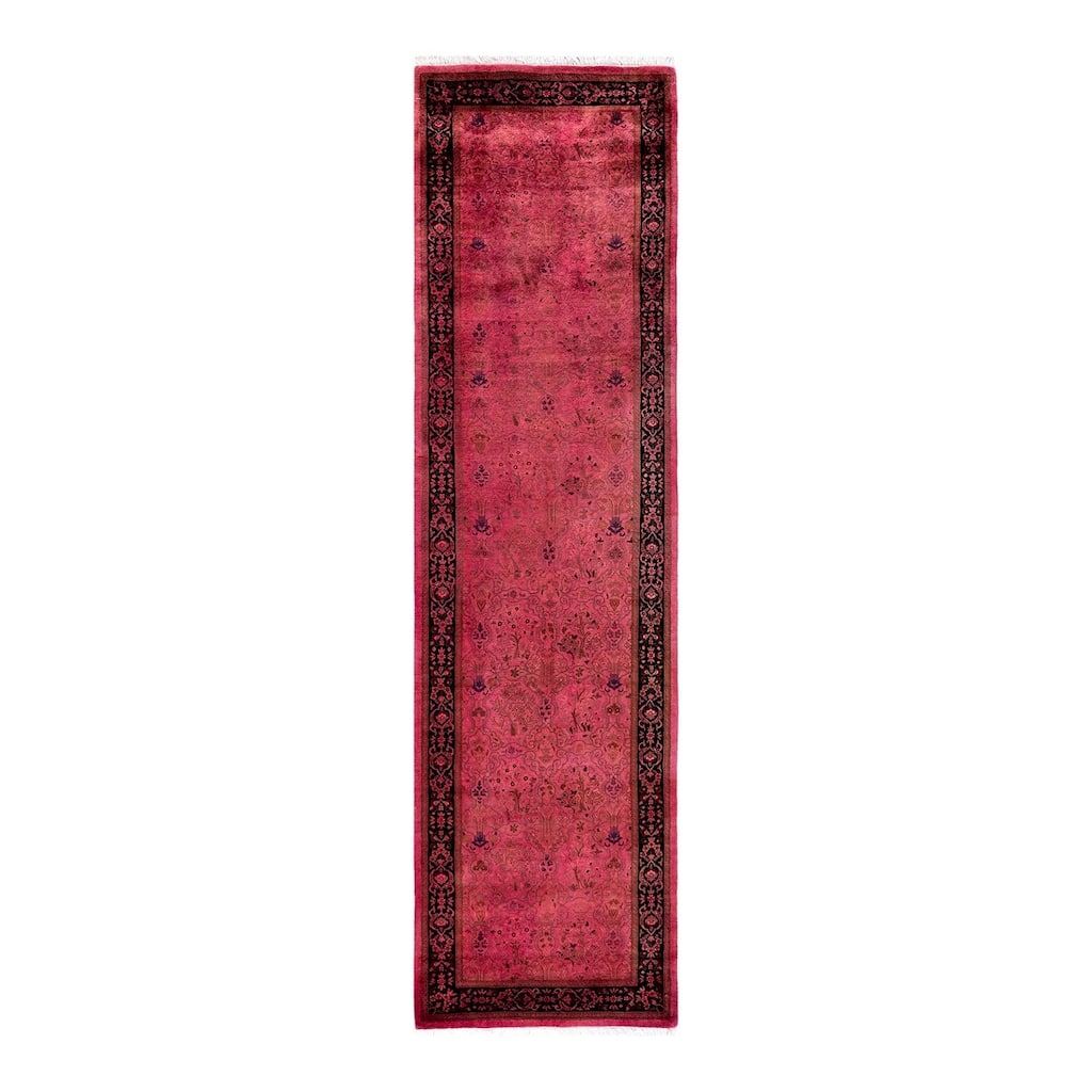 Overton Hand Knotted Wool Vintage Inspired Modern Contemporary Overdyed Pink Runner Rug - 2' 7" x 9' 9"