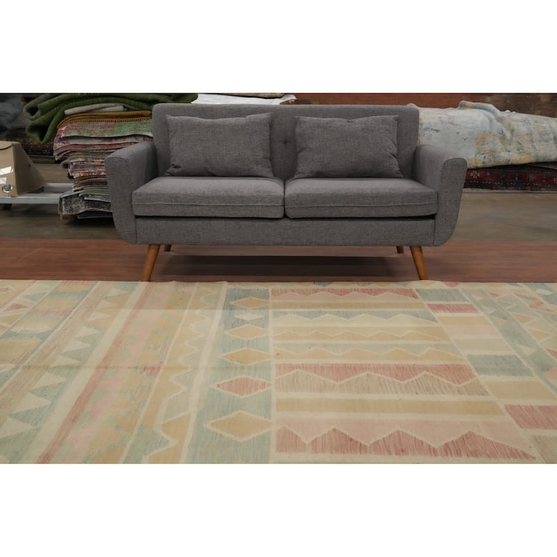 Hand Woven Oriental 100% Wool Carpet Southwestern Tribal Multi-Colored Kilim Area Rug - 9' 9'' X 6' 7''