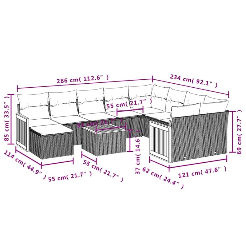 vidaXL Garden Sofa Set Black - 21.7 x 21.7 x 14.6
