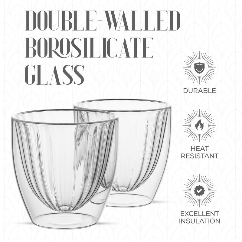 Elle Decor Ribbed Double Wall Coffee Cup Ribbed Glass Set of 2 Glass