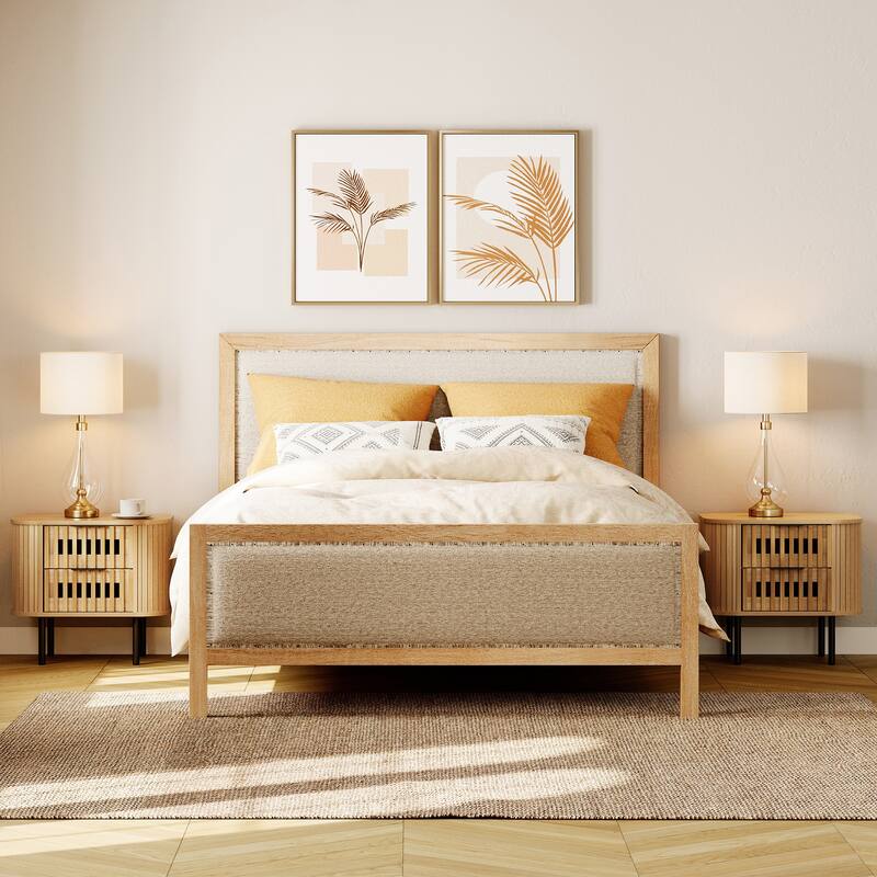 WAMPAT 3 Piece Fluted Buffet Cabinet and Nightstand