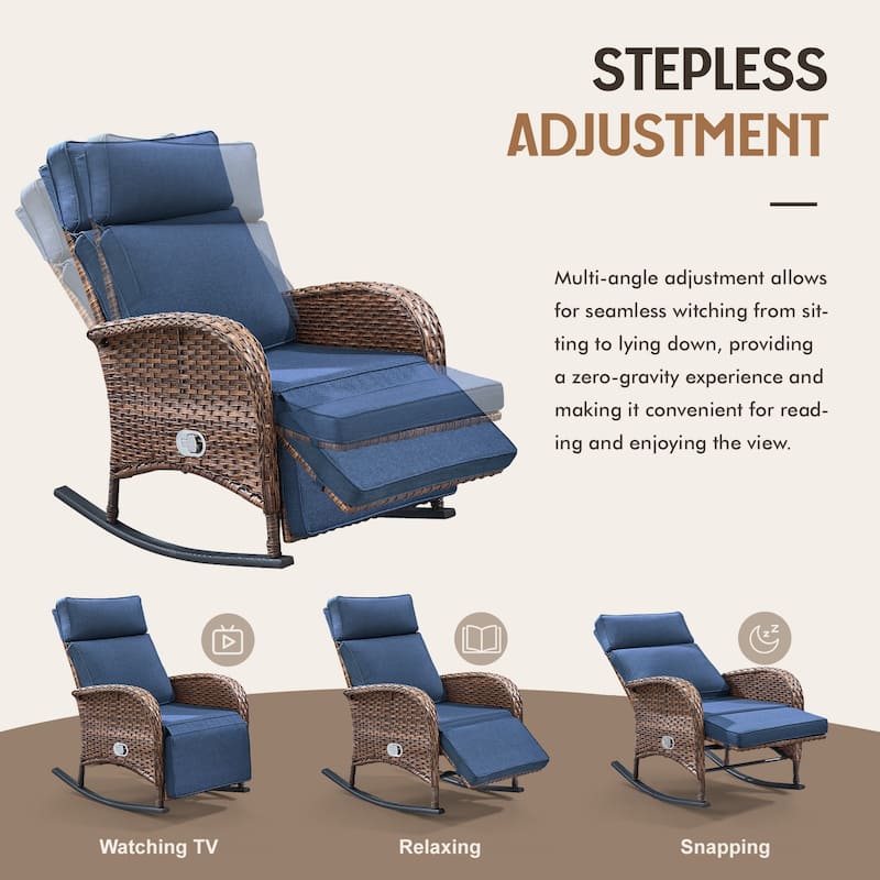 Meyreso Wicker Rocking Reclining Chaise Lounge with Adjustable Backrest & Footrest (2-Pack)