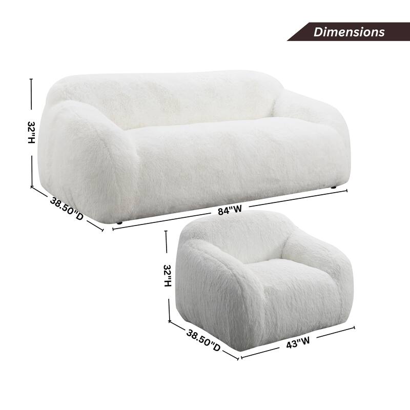 Roundhill Furniture Adell Polar Bear 2-Piece Living Room Set, Sofa and Swivel Chair