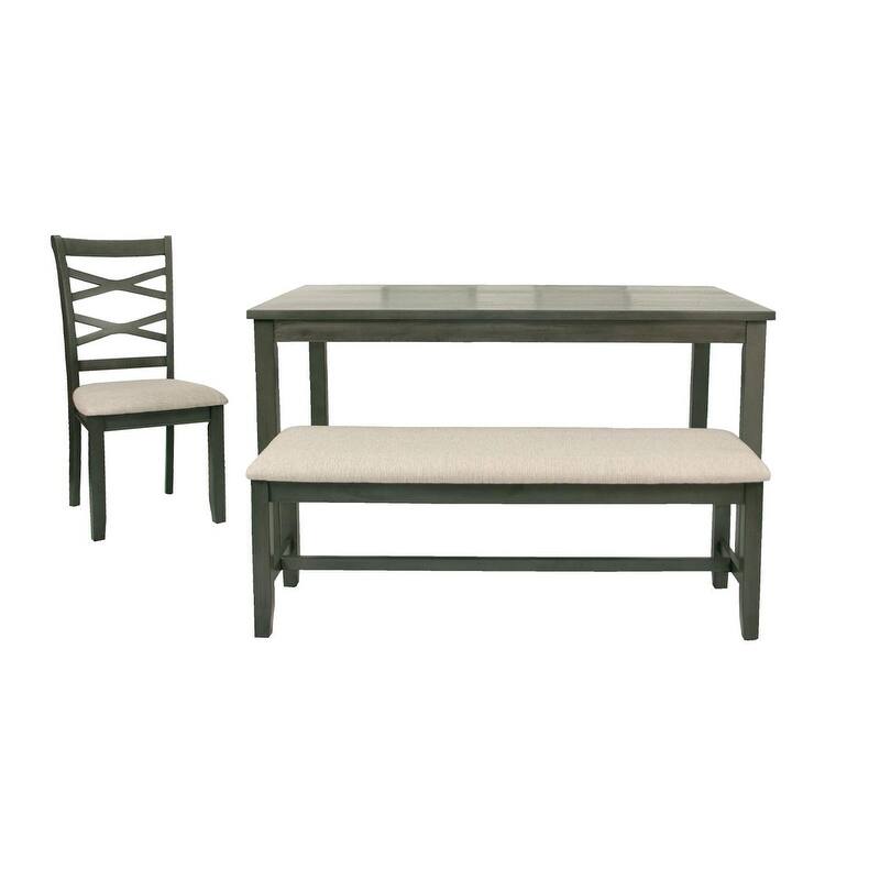 Dining Room Furniture Modern 6pcs Set Dining Table 4x Side Chairs and A Bench Rubberwood Unique Design Back Chair Wooden