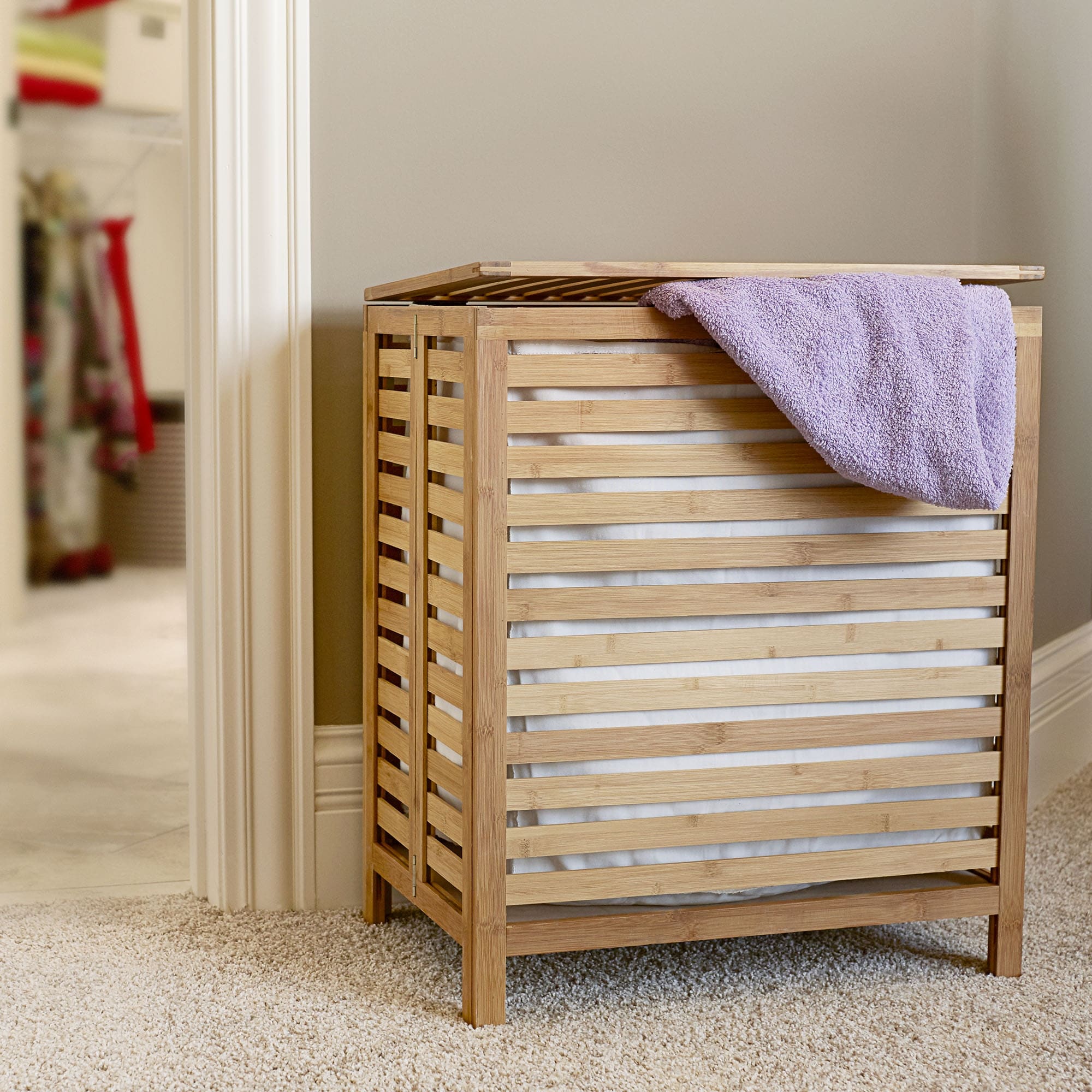 Bamboo Laundry Hamper with Removable Cotton Bag and Foldable Frame - 21.1"L x 13.8"W x 23.6"H