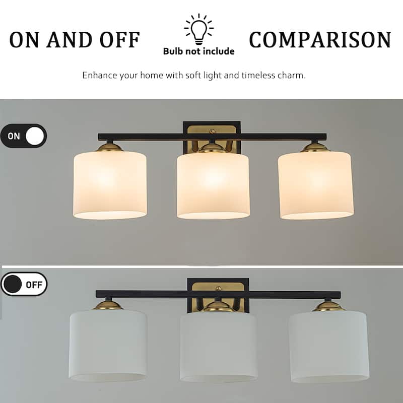 3-Light Modern Elegant Brass And Black Bathrooom Vanity Light with Round/Square Milk White Glass Shades