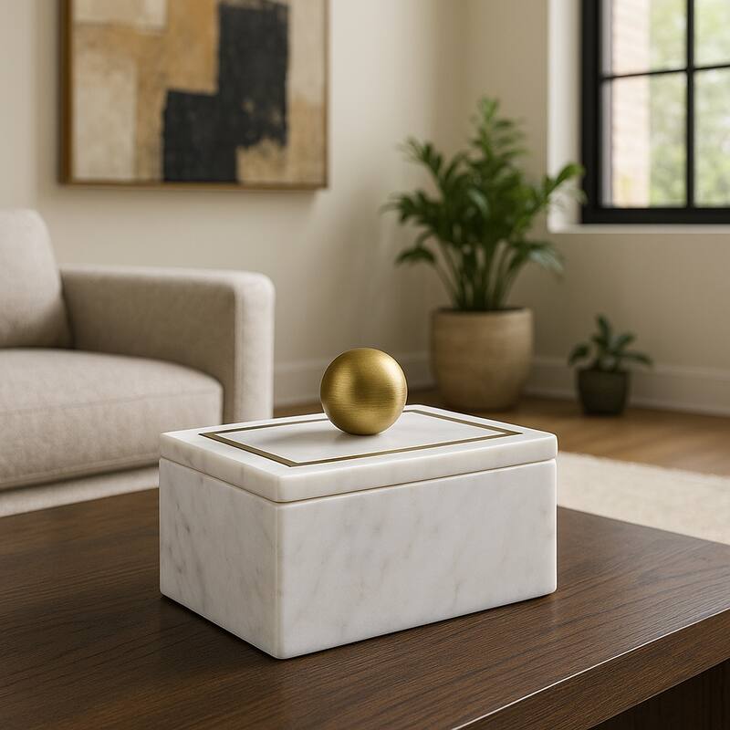 Marble Rectangular Box with Removable Lid - Home Decor