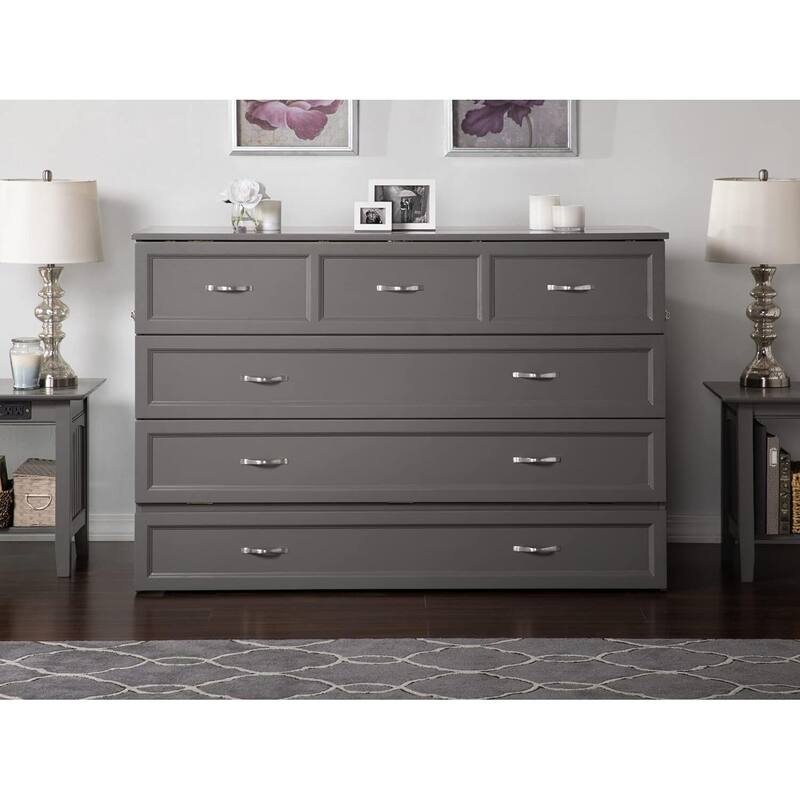 Murphy Bed Chest with Charging Station - Space Saving Fold Out Bed - Modern Grey Storage Furniture