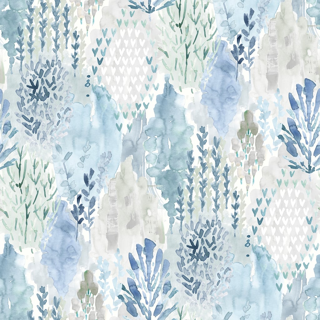 RoomMates Blue Watercolor Tree Mosaic Peel and Stick Wallpaper
