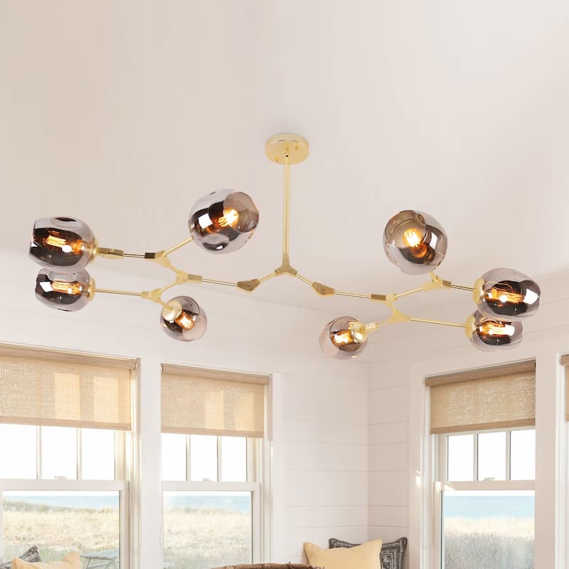 Oaks Aura Mid Century Modern 8-Light Gold Ceiling Light Adjustable Sputnik Chandelier