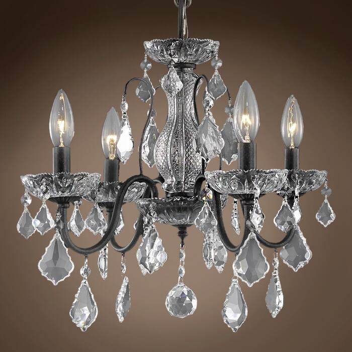 Heritage 4 Light 17" Deep Iron Chandelier with Clear Asfour Crystal & Led Bulb - 15.00