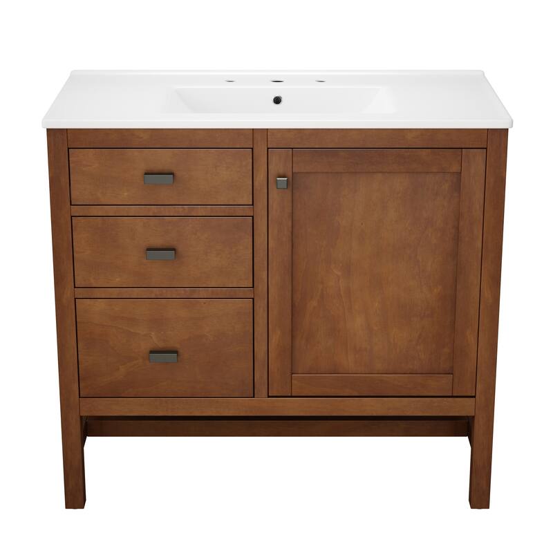Christopher Knight Home - Modern 36" Freestanding Bathroom Vanity with Ceramic Sink, Dual Drawers, Flip-Up Storage - 36"W