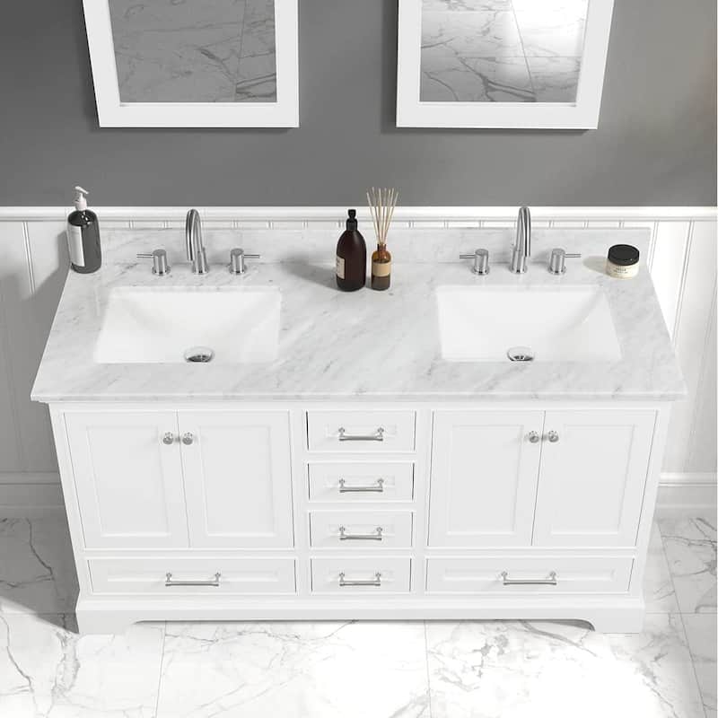 Blossom Copenhagen 60" Double Sink Solid Wood Vanity with Marble Top