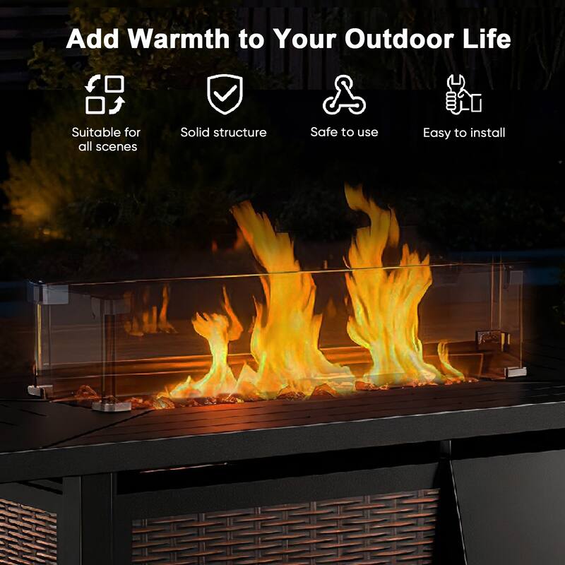 Meyreso 5-Piece Outdoor Patio Wicker Fire Pit 4 person Conversation Set with 5-Inch Thick Cushions