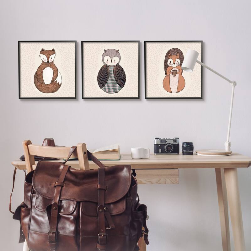 Stupell Stylized Animal Portraits Kids Owl Fox Squirrel 3 Piece Framed Wall Art, Design by Birgit Maria Kiennast