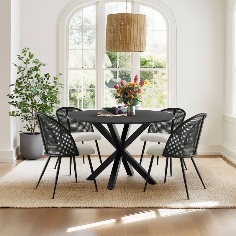 High Back Rattan Boucle Dining Chair - White