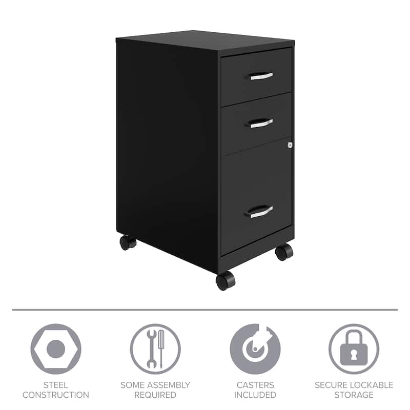 Space Solutions 18"Deep 3 Drawer Mobile Organizer Metal Cabinet, Black
