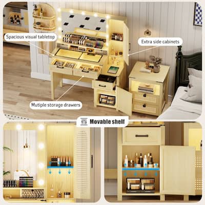 Makeup Vanity With LED Light and Charging Station
