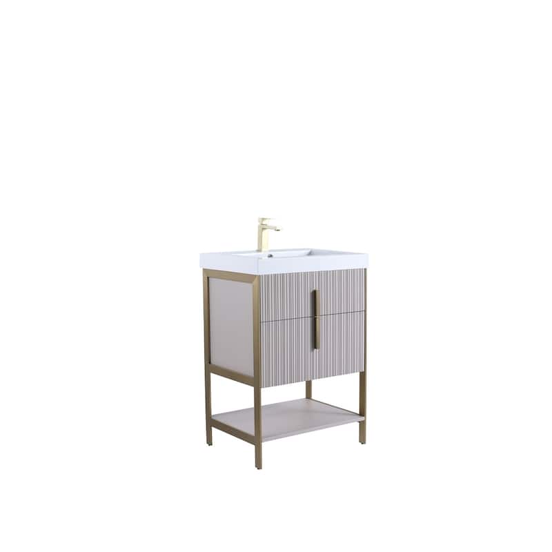 Fine Fixtures Serenity Modern Bathroom Vanity with White Gel Acrylic Top - Bright Taupe - Brass Hardware - 24 inch
