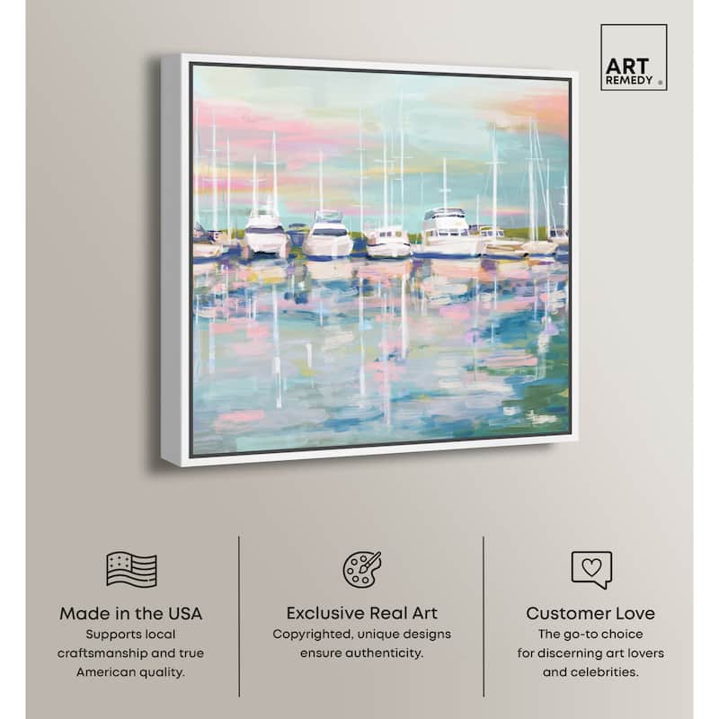 Art Remedy Coastal Dock Framed Sailing 1 Piece Canvas Wall Art