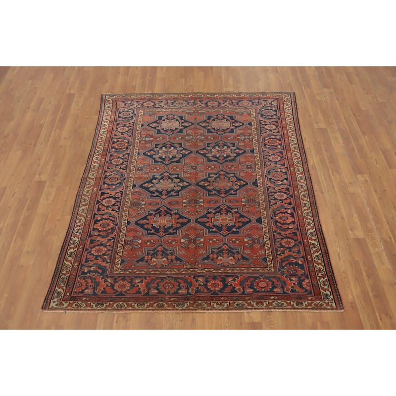 Hand Knotted Oriental 100% Wool Carpet Traditional Geometric Oranges & Rust Bakhtiari Area Rug - 6' 7'' X 5' 1''