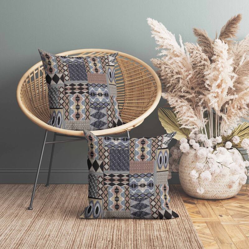 Patched Perfection Indoor/Outdoor Reversible Throw Pillow Gray and Cinereous