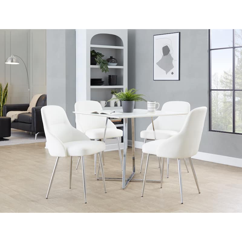 York Upholstered Contemporary Chair in Chrome Metal - Set of 2 - White