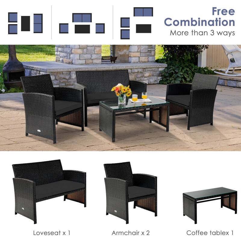 Costway 8PCS Patio Rattan Furniture Set Cushioned Chair Sofa Coffee