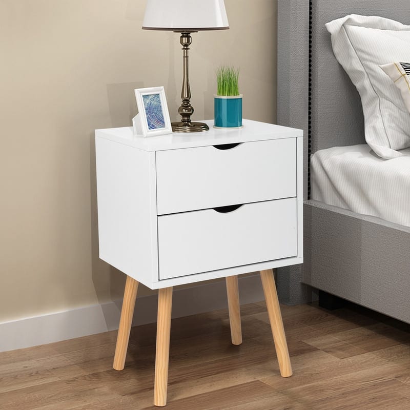 White MDF Two Drawers Nightstand