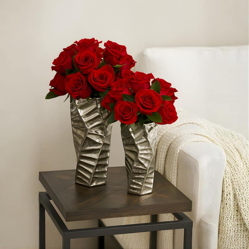 Aria Home Silver Ceramic Vase Set Modern Sculptural Decor