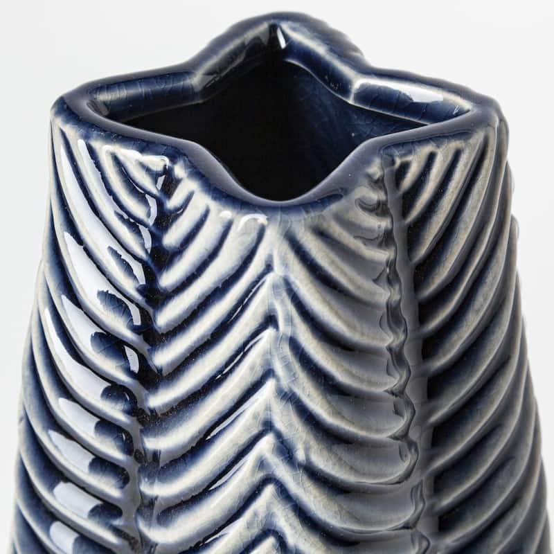HomeRoots 10" Navy Blue Abstract Cylinder Ceramic Table Vase