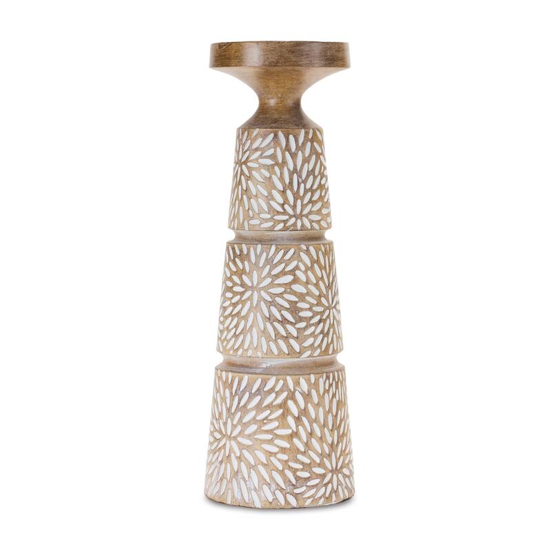 Etched Starburst Pillar Candle Holders 12.25" Brown and White Set of 3