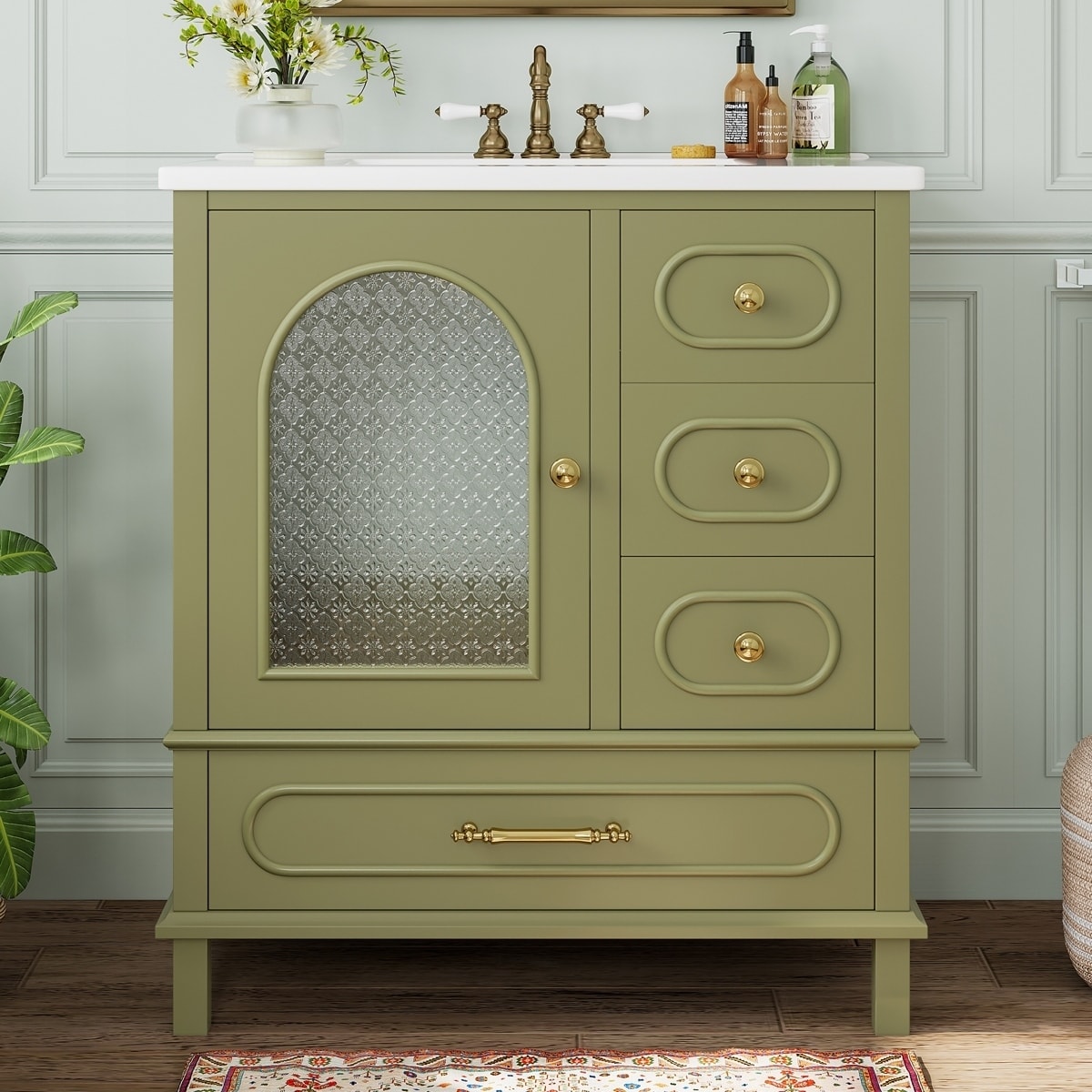 Wood Cabinet with Ceramic Basin for Bathroom