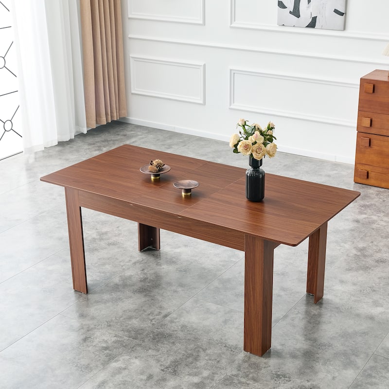 Modern Expandable Walnut Dining Table with Double Drop Leaves Space Saving Rectangular Kitchen Table for Small or Large Spaces