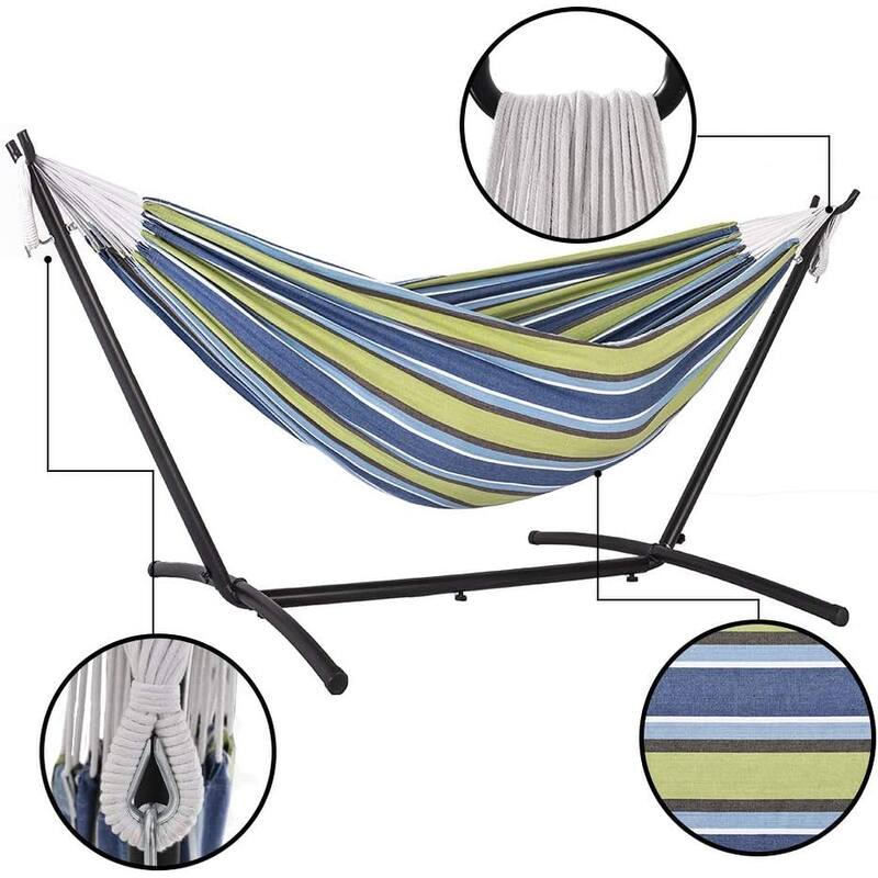 Double Cotton Hammock with Heavy Duty Steel Stand