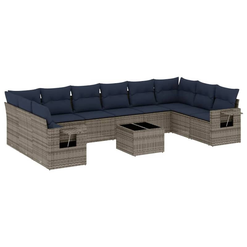 vidaXL Patio Sofa Set with Cushions Outdoor Conversation Furniture Poly Rattan - 24.4 x 24.4 x 27.2