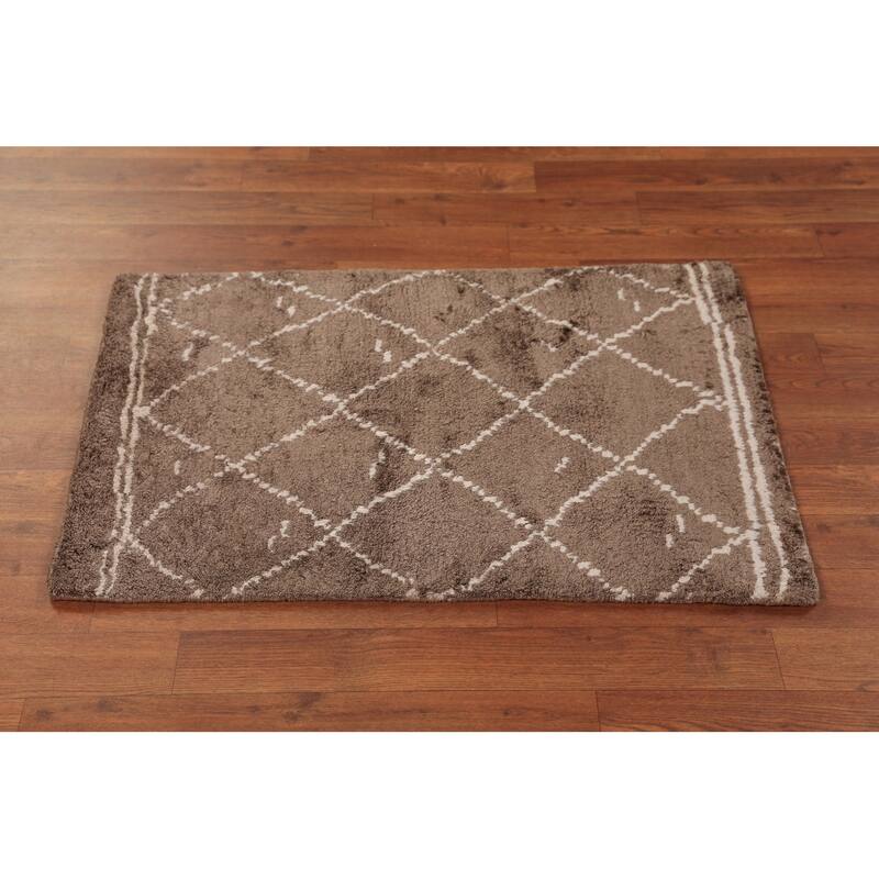 Brown Moroccan Oriental Foyer Rug Hand-Knotted Wool Carpet - 2'0"x 3'0"