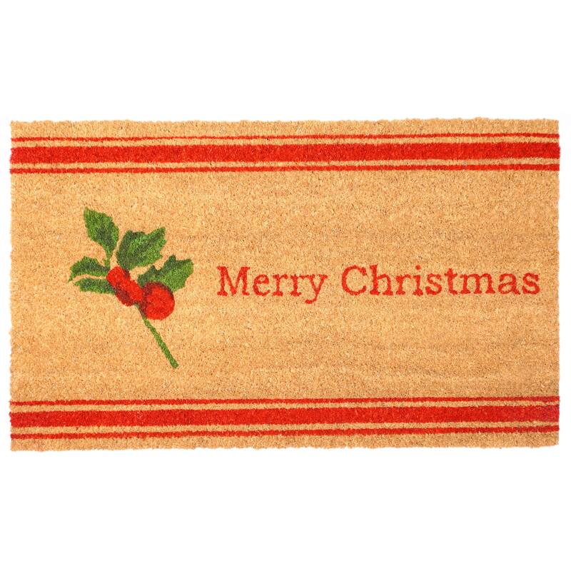 HomeRoots 17" X 29" Brown Red And Green Merry Christmas Outdoor Coir Door Mat - 17.00' X '29.00