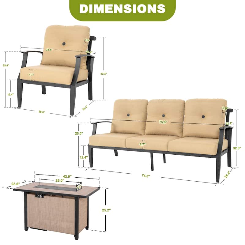 Outdoor 50,000 BTU Textilene Propane Fire Pit Set with Aluminum Sofas