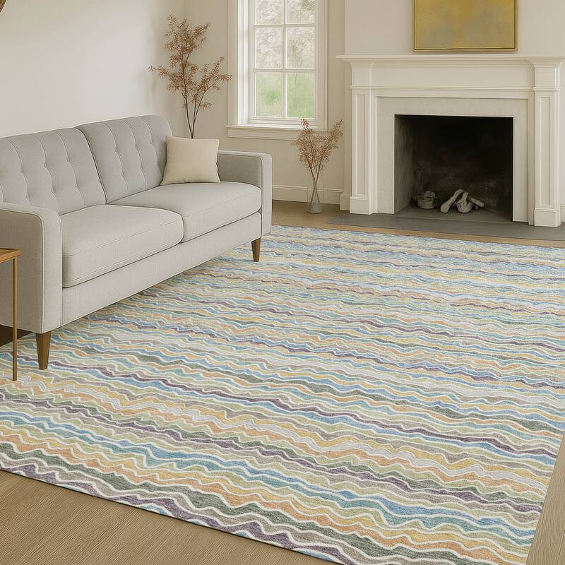 Machine Washable Indoor/ Outdoor Ziggy Stripe Chantille Rug
