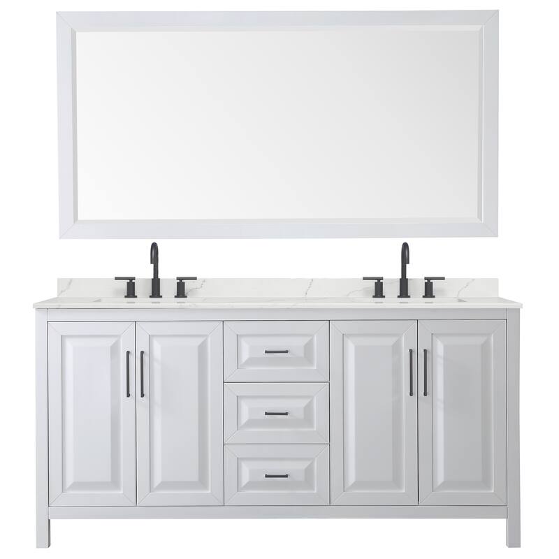 Daria 72-inch Double Vanity, 3 Hole Quartz Top, 70-inch Mirror
