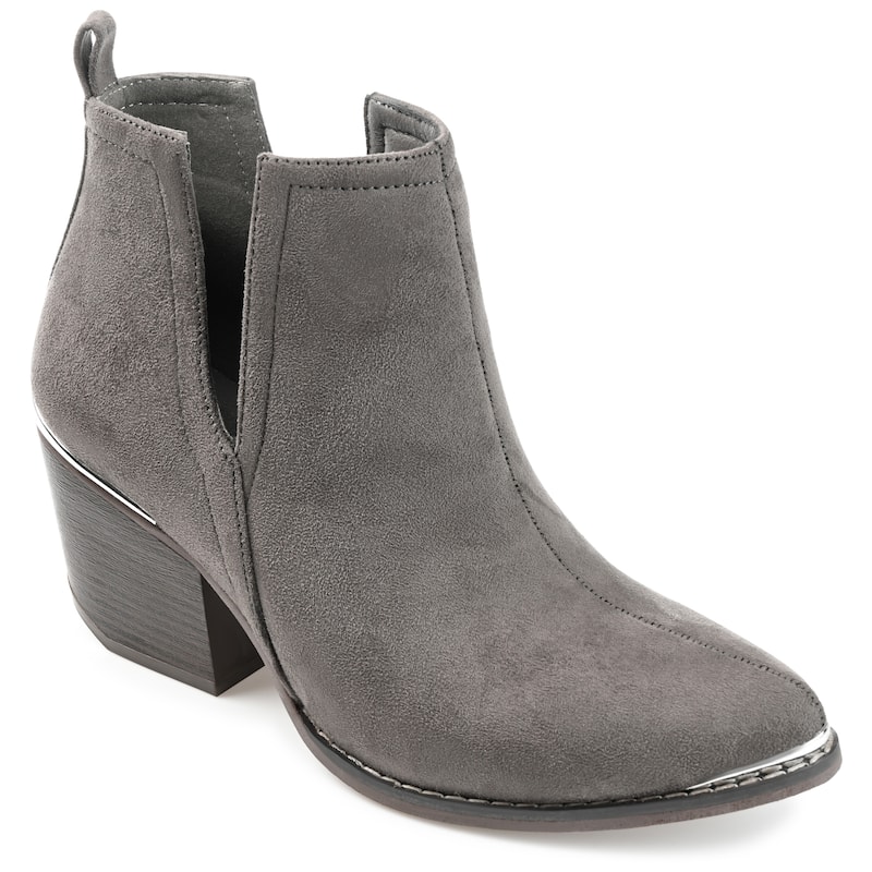 Journee Collection Women's Issla Pull On Stacked Heel Booties - Medium - Grey - 5.5