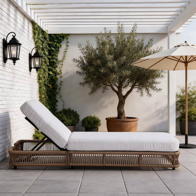 Woven Rattan Outdoor Chaise Lounge With Cushion