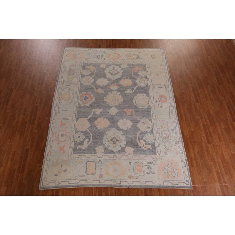 Hand Knotted Oriental 100% Wool Carpet Transitional All-Over Greys & Charcoal Oushak Area Rug - 11' 7'' X 8' 10''