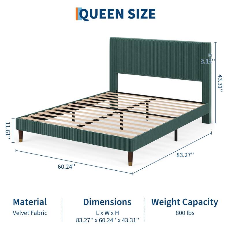 Twin Bed Frame Upholstered Platform Bed with Fabric Headboard, Non-Slip and Noise-Free