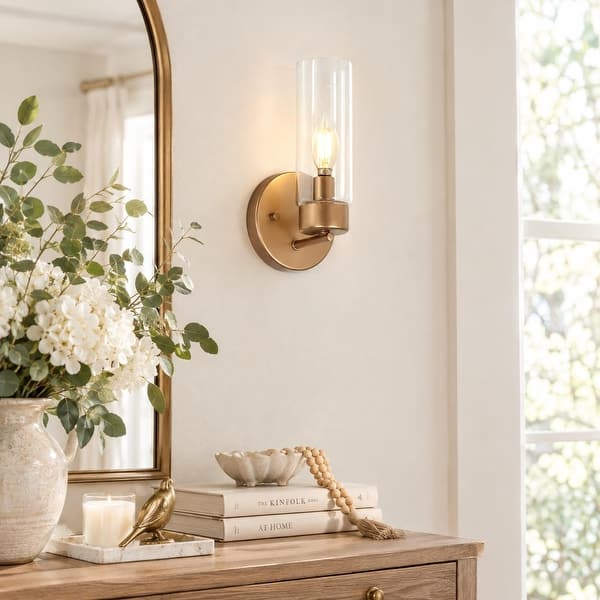slide 2 of 28, LNC Modern Farmhouse Clear Glass Wall Sconce Black Gold Silver Bathroom Vanity Lighting - W 4.7" x H 9.6" x D 4.5"