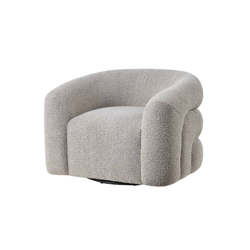 Dera Swivel Accent Chair, Sculpted Barrel Back, Foam Fill, Gray Boucle