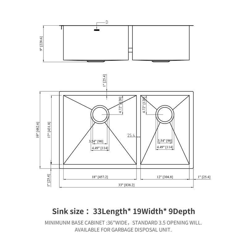 16 Gauge Stainless Steel Undermount Double Bowl Kitchen Sink (60/40) with 9 Inch Deep Sink