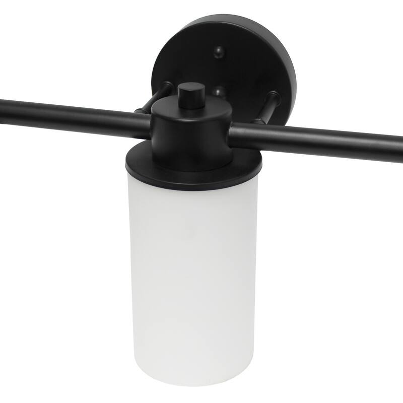 3-Light Vanity Light Fixture - Metal & Glass Shade Wall Sconce - Bathroom, Hallway, Entryway Lighting - Black Finish - 7.5
