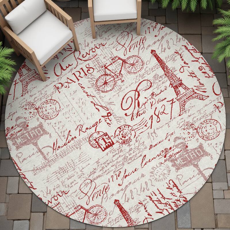 Machine Washable Indoor/Outdoor Modern Paris Chantille Rug - Red - 8' x 8'